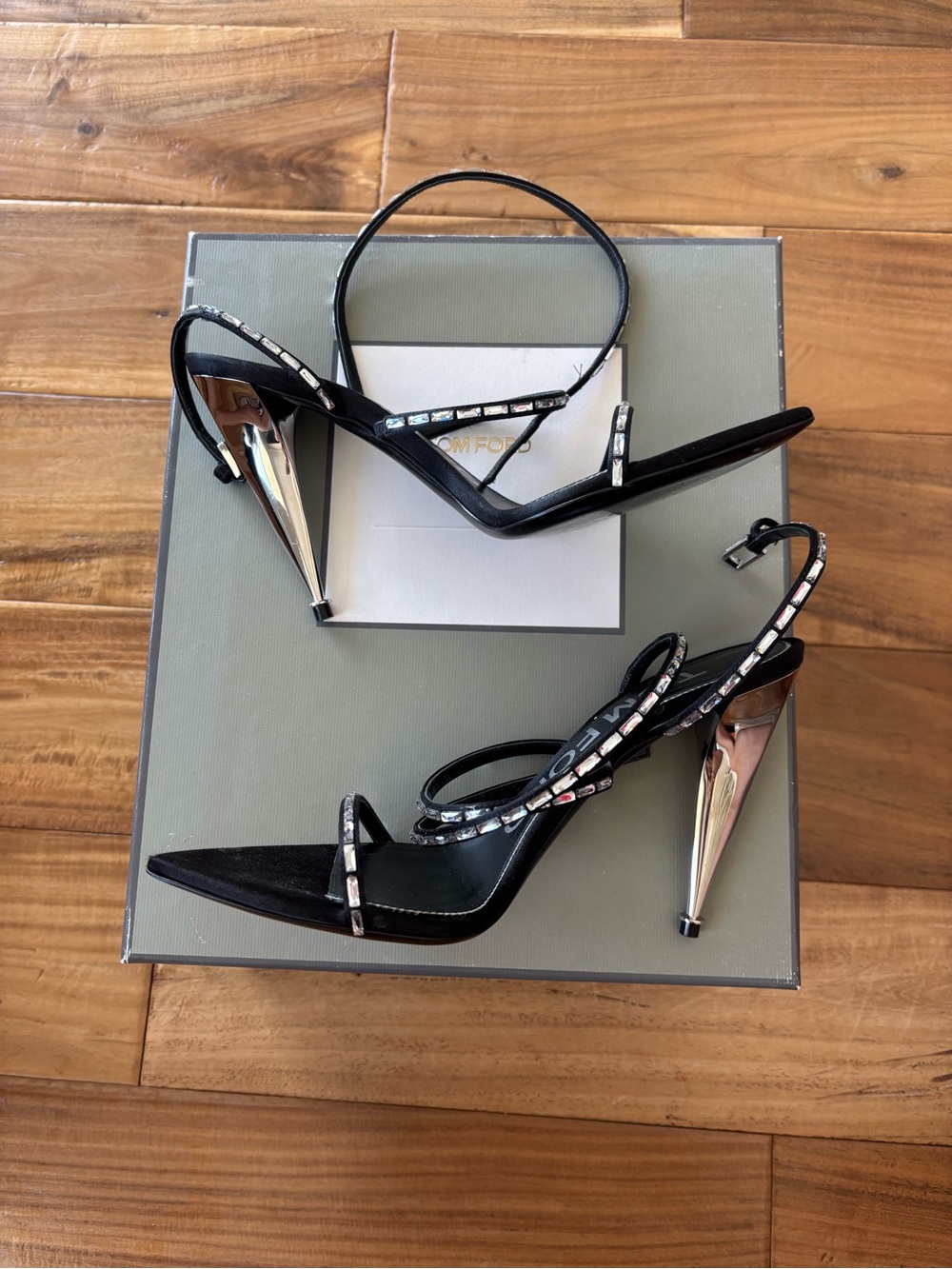 Tom Ford Black and Crystal Strappy Sandals